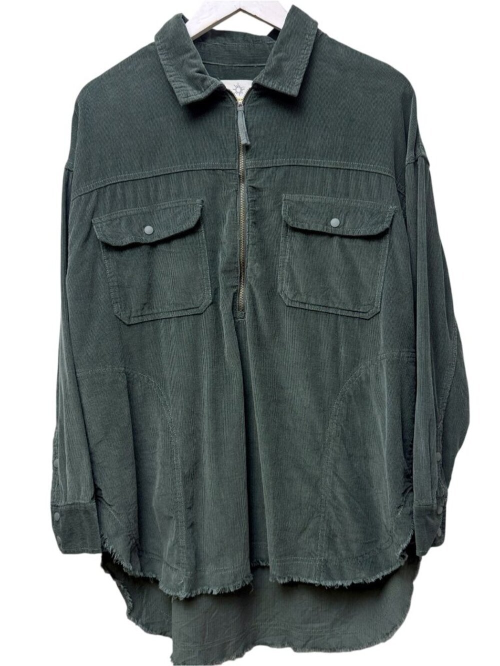 Aerie Green Corduroy Half Zip Oversized Shirt Size Small Casual Pullover Top